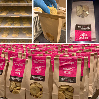 Cookie Cupboard baking and packing cookies for the food banks.